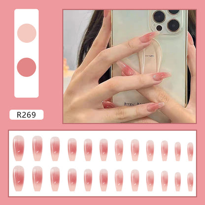 Long Pink Blush Removable Fake Nail Stickers