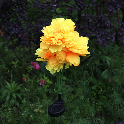 Solar three-head peony flower lamp