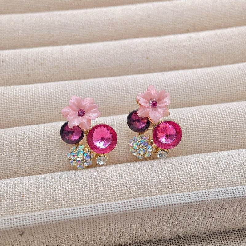 Pendientes de moda con forma de flor de diamante en colores contrastantes 