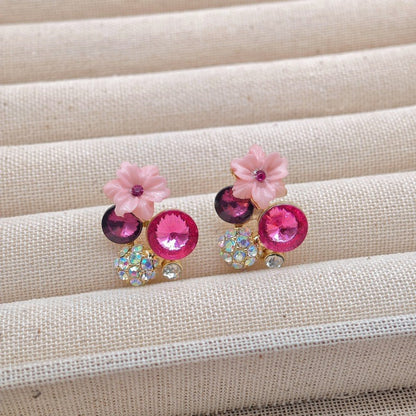 Pendientes de moda con forma de flor de diamante en colores contrastantes 