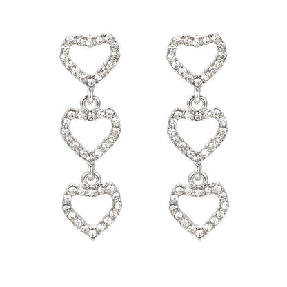 Full diamond heart tassel asymmetrical earrings