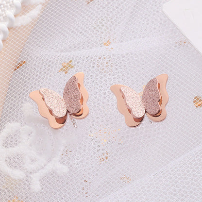 Frosted butterfly stud earrings