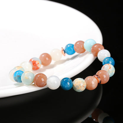 Natural moonstone apatite snakeskin stone mixed string round bead bracelet