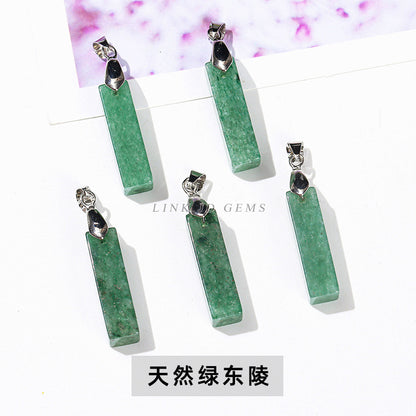 Natural jade powder crystal three-dimensional rectangular strip pendant.