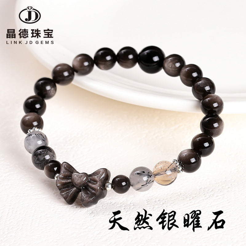 Natural silver obsidian bracelet.