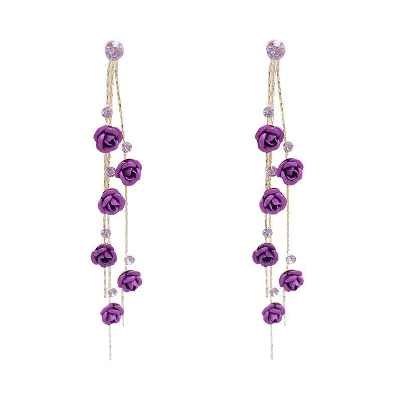 Purple burgundy rose flower earrings