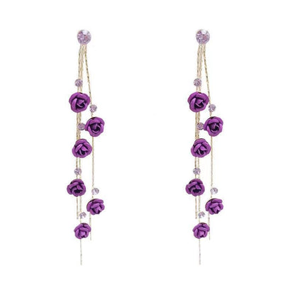 Purple burgundy rose flower earrings