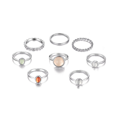 Colorful index finger ring set eight-piece ring set