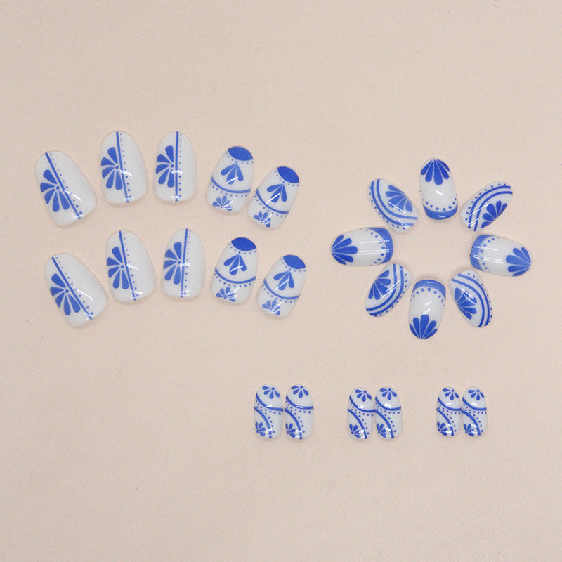 Oval Chinese Style Blue and White Porcelain Nails