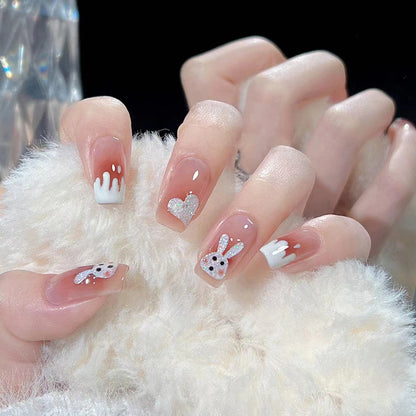 Blush Bunny Glitter Nails