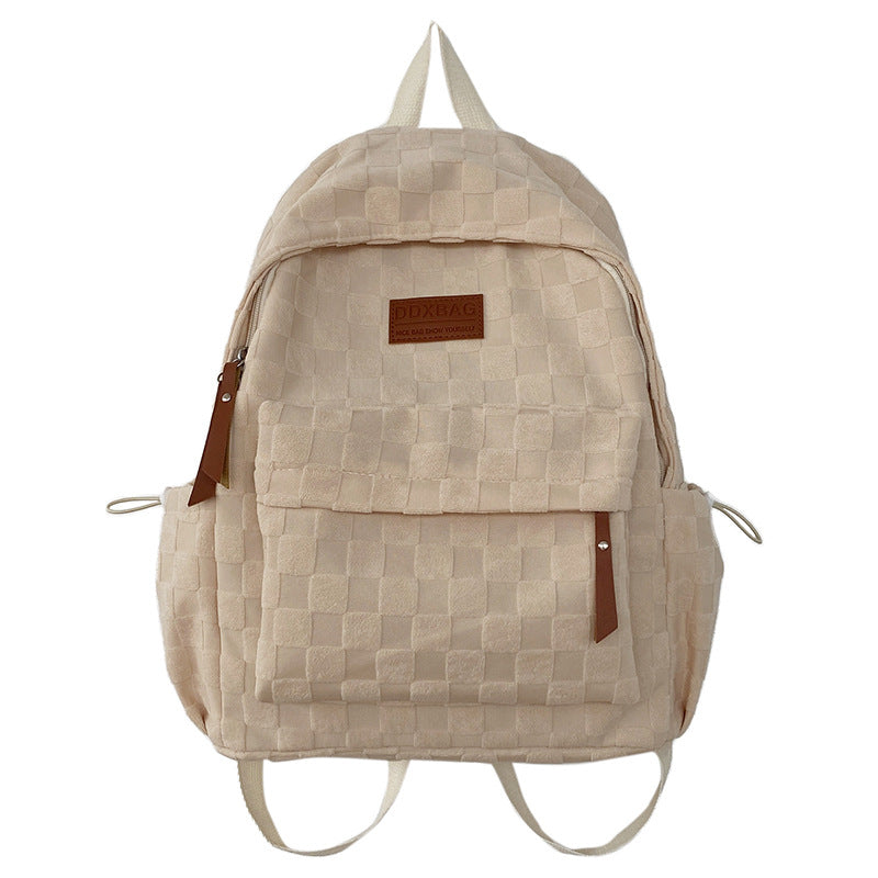 Large capacity simple plaid backpack