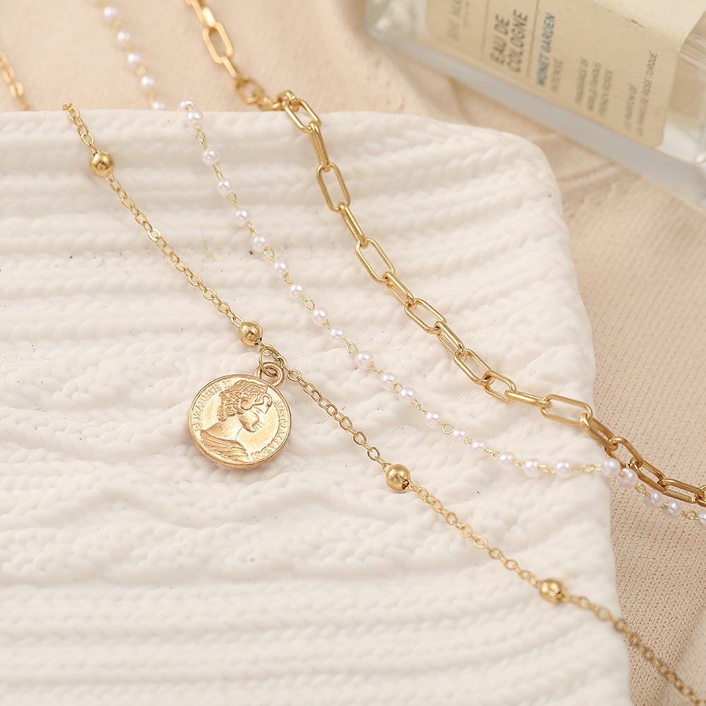 Gold Layered Coin Pearl Necklace