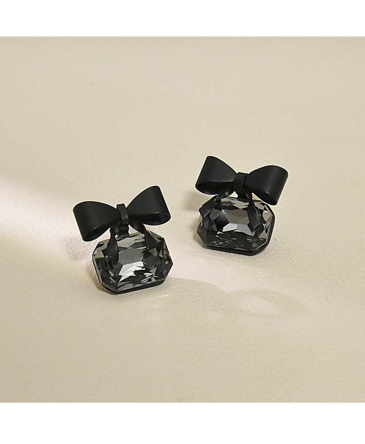 Black Bow Crystal Stud Earrings