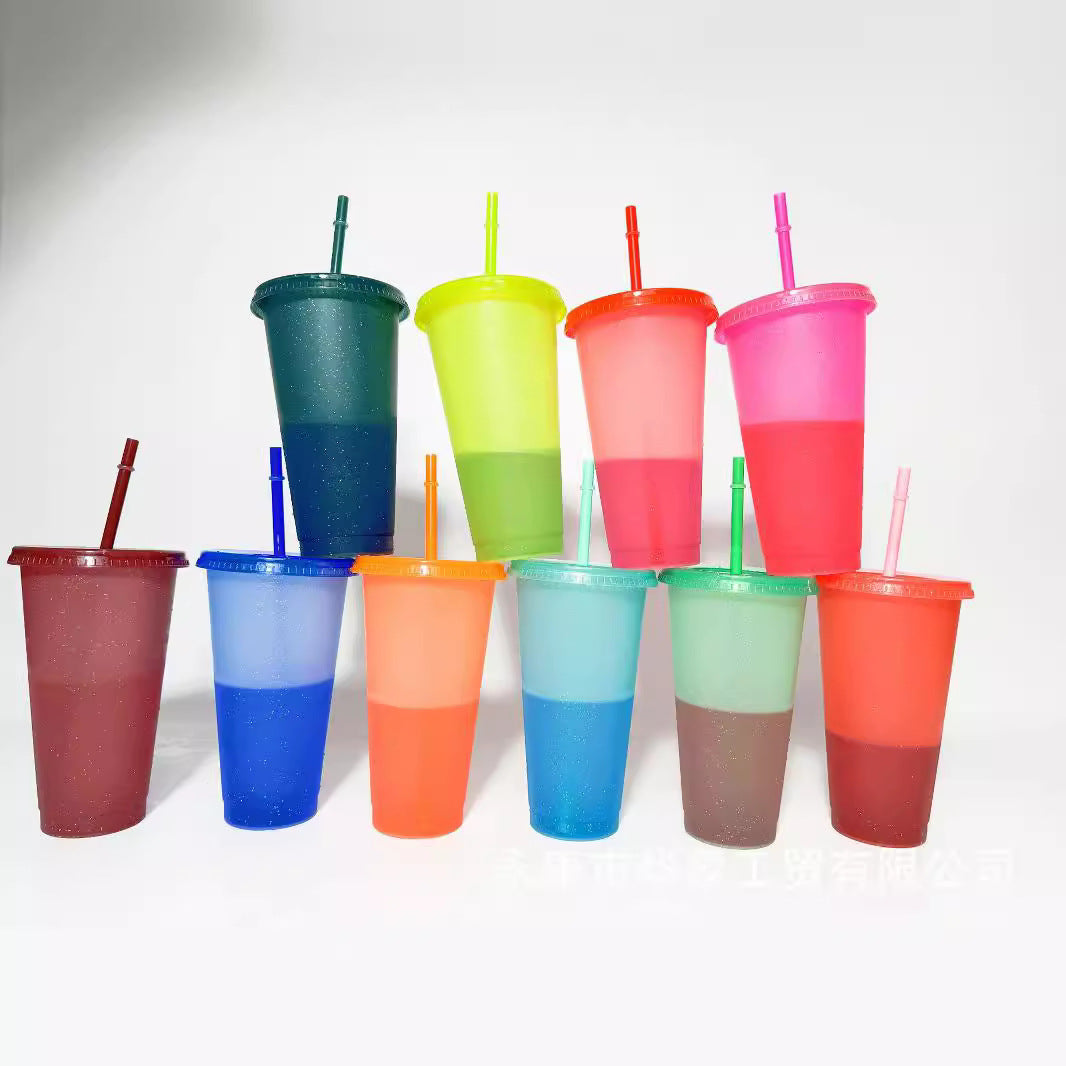 Temperature-sensitive cold glitter color-changing cup 710ml