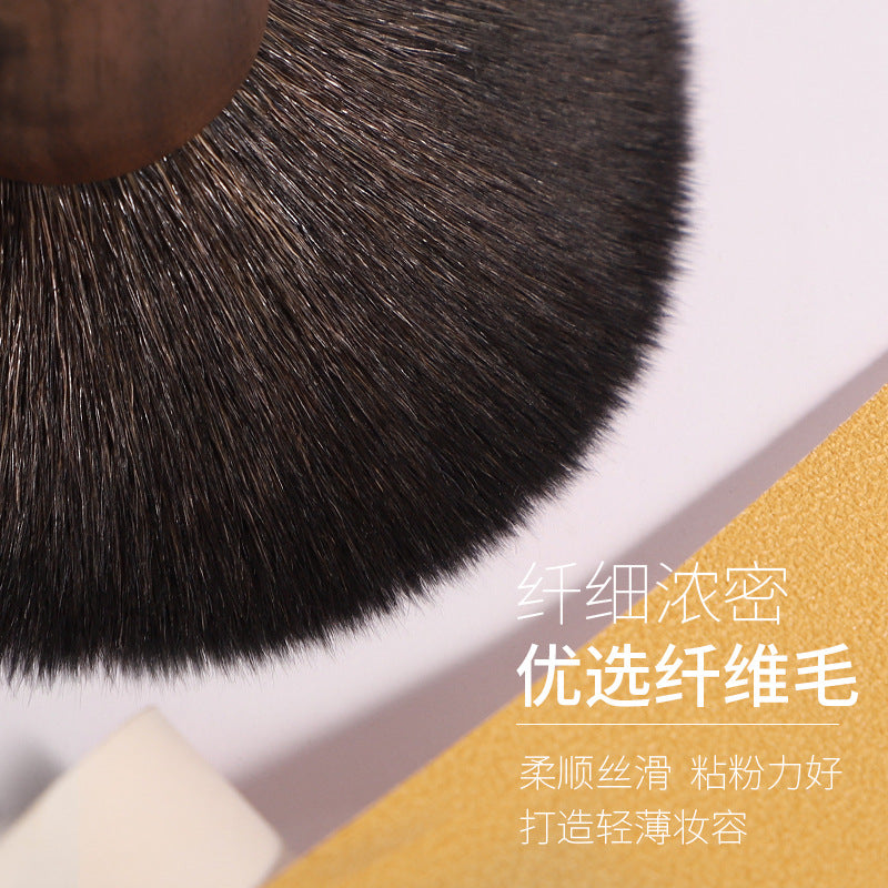 Walnut Wood Handle Fiber Hair LOGO Angled Contour Brush