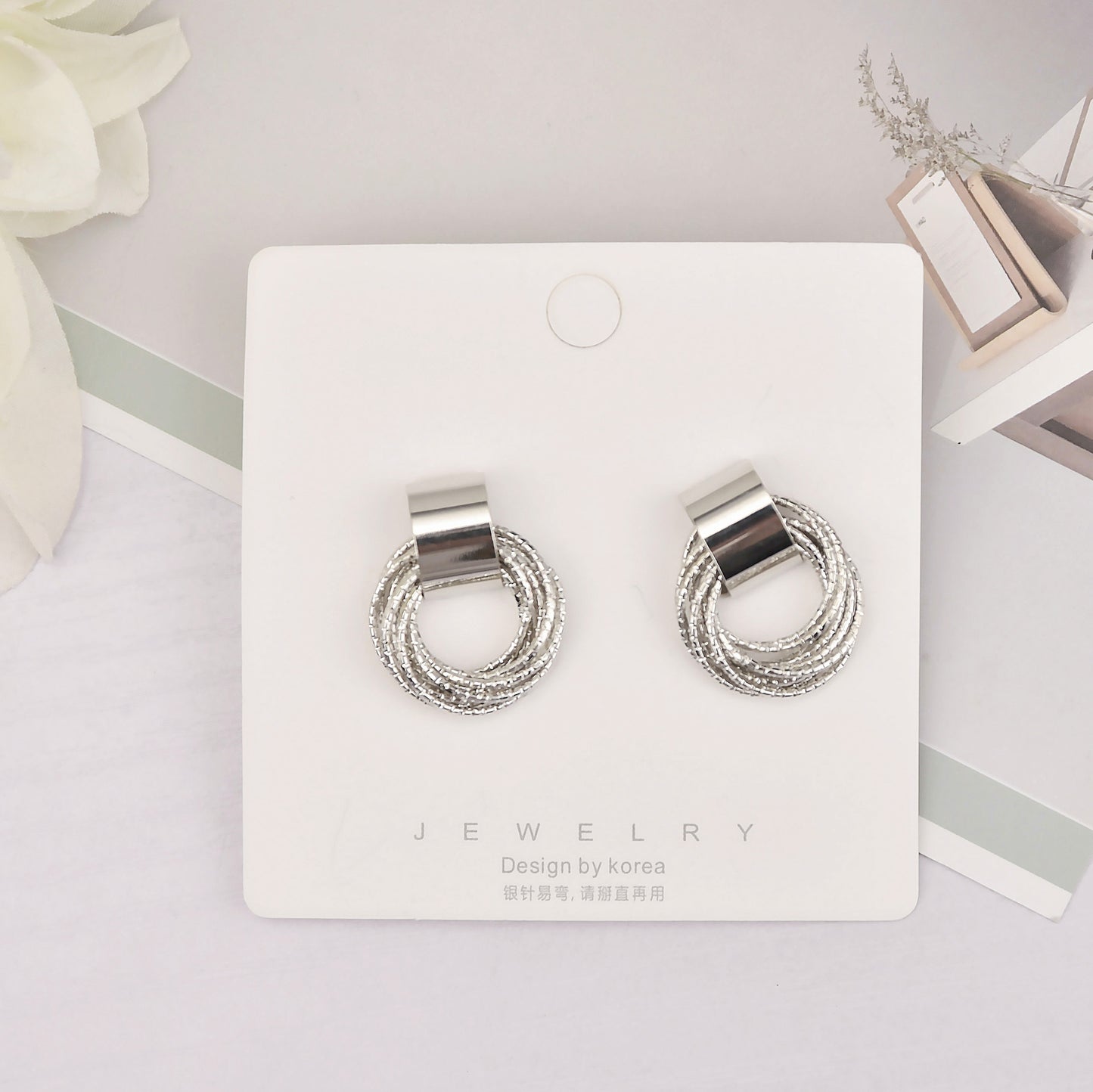 Hollow circle multi-layer winding stud earrings