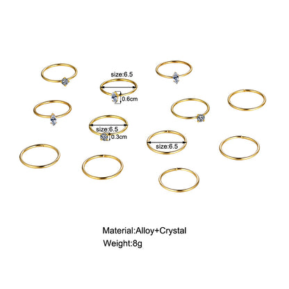 Rhinestone Multi-jointed Ring Set 12 Pieces