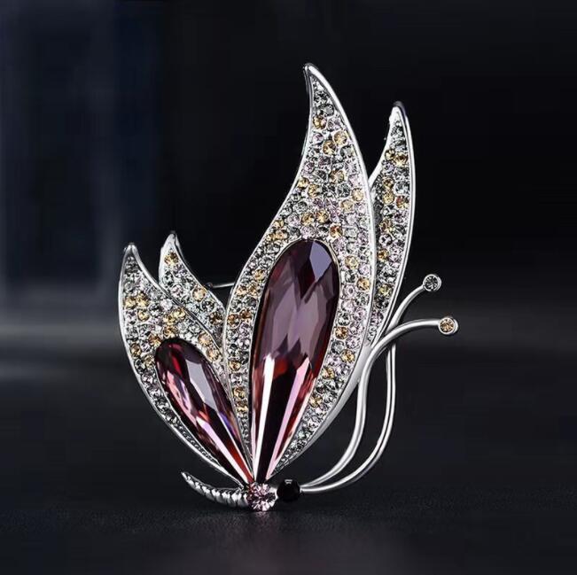 Purple Crystal Brooch Butterfly