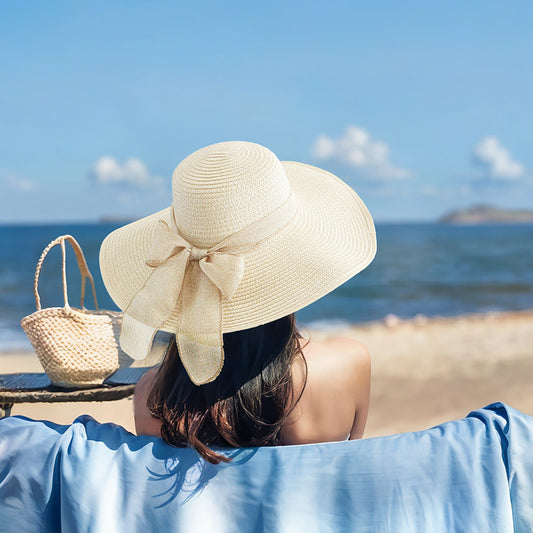 Sombrero de paja con ala grande y protección solar, sombrero para el sol bordado, sombrero de playa de moda 