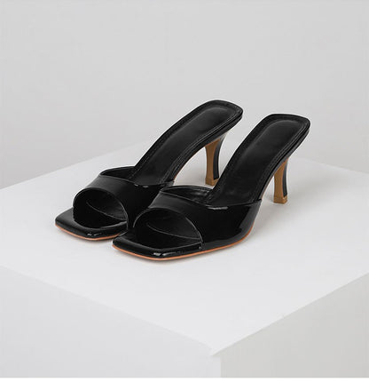 Patent leather high-heeled cool slippers