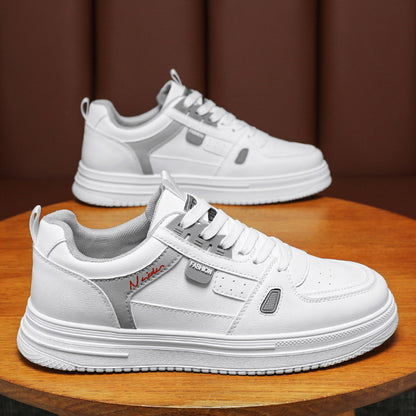 Korean-Style Breathable Thick-Soled White Sneakers