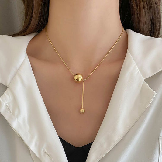 Gold Titanium Ball Necklace, Minimalist Design, Women’s Fashion