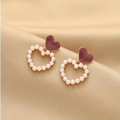 Red love pearl earrings