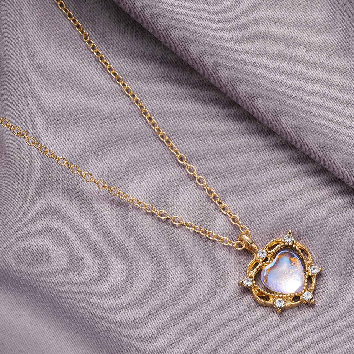 Gold Diamond Moonstone Heart Necklace