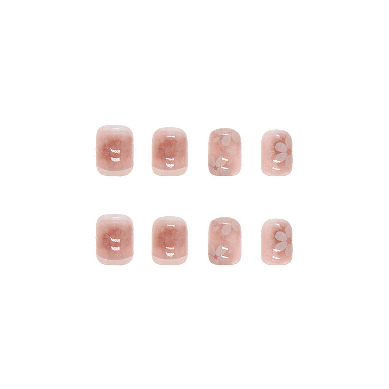 Wearable Short Removable Pink Transparent Floral Nails