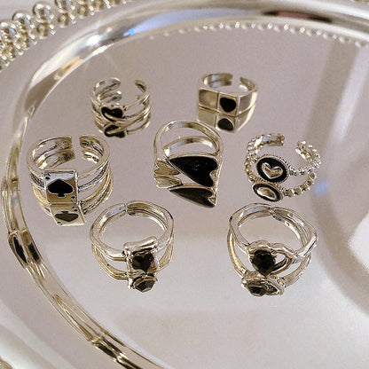 Black love oil drop ring set 7 pieces