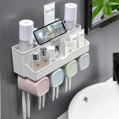 No-Punch Toothbrush Holder, Cup Organizer with Toothpaste Dispenser