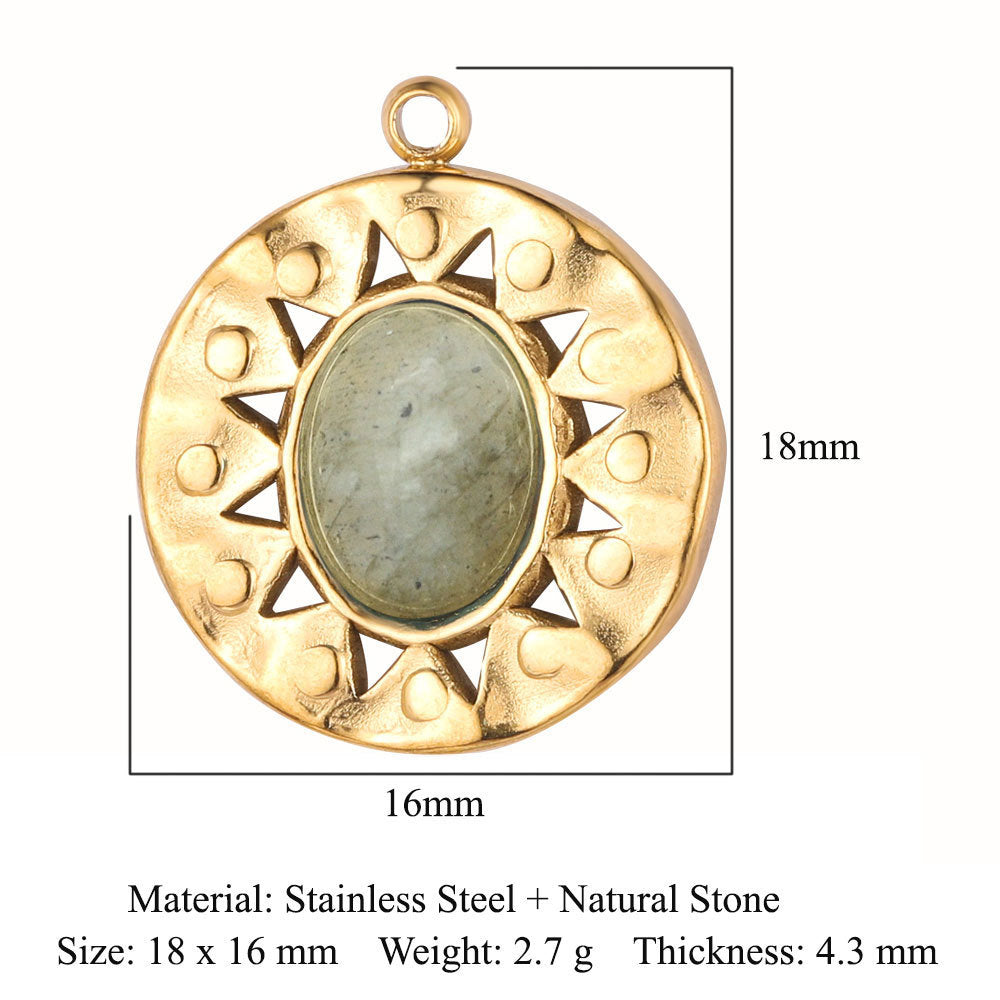 Natural stone oval key stainless steel pendant