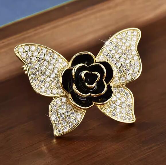 Butterfly Micro Diamond Rose Flower Brooch