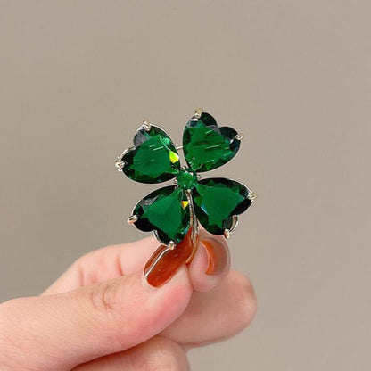 Lucky symbol four-leaf clover brooch