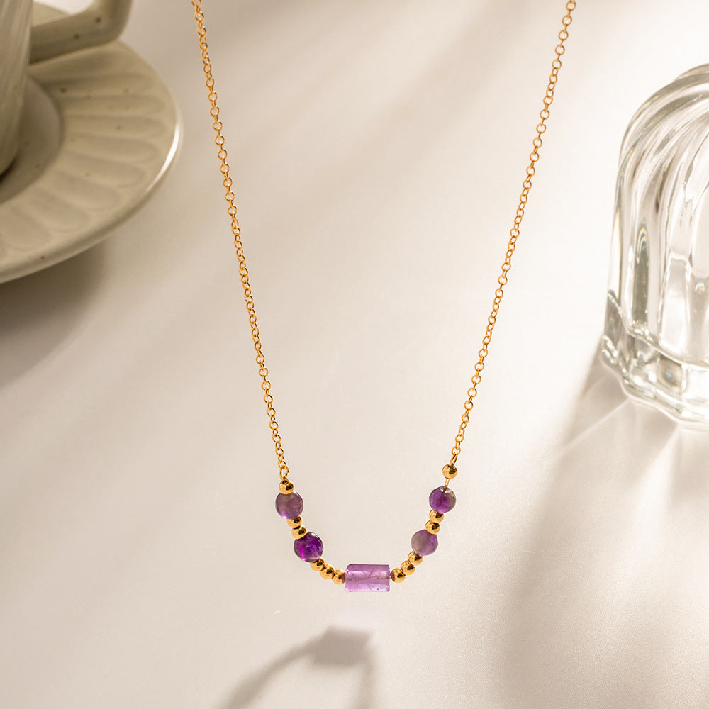 Stainless Steel Purple Stone Pendant Necklace