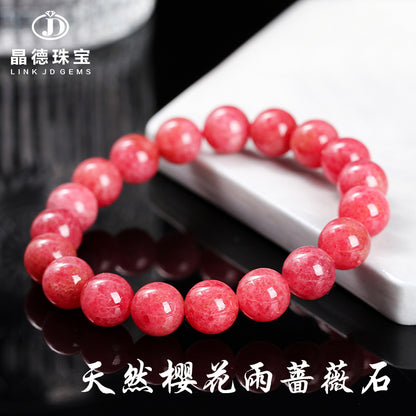 Pulsera de piedra de lluvia de rosas y cerezo natural 