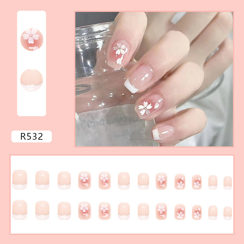 Summer Sweet Cool Camellia Short Thin Wearable Nails