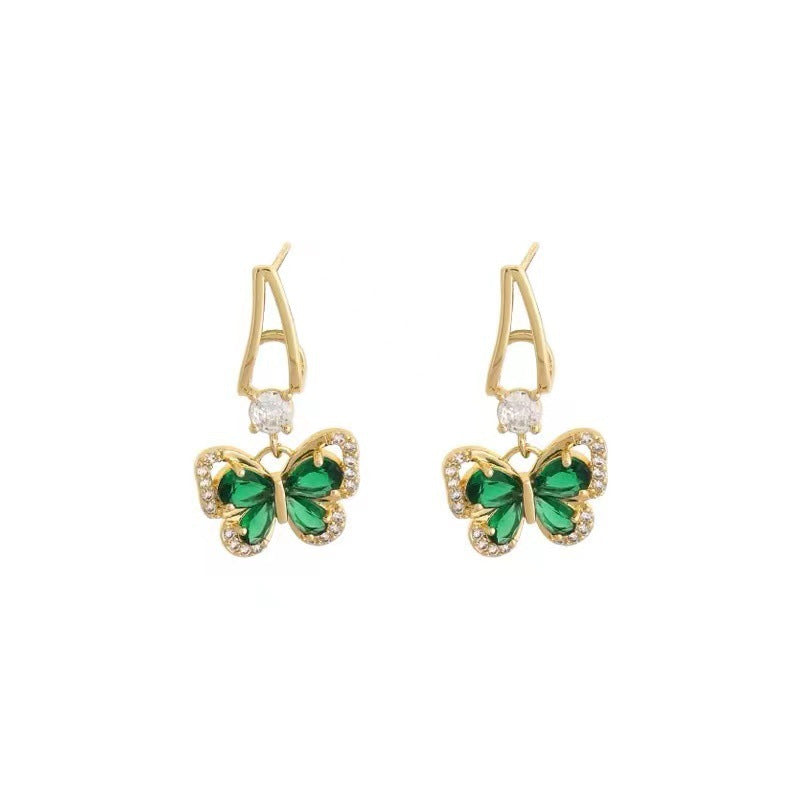 Pendientes de mariposa de circonita verde vintage francesa 