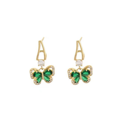 Pendientes de mariposa de circonita verde vintage francesa 