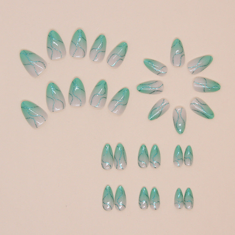 Minimalist Green Wave Detachable Fake Nails