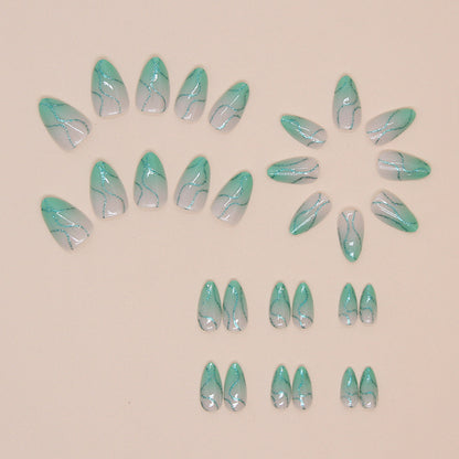 Minimalist Green Wave Detachable Fake Nails