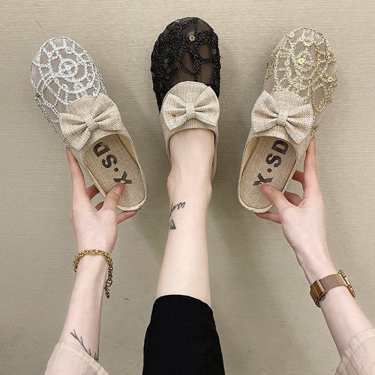 Lace bow slippers