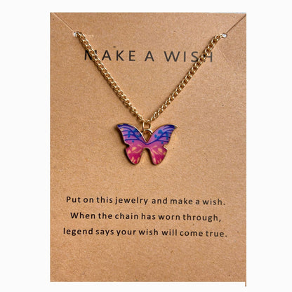 Letter Paper Card Butterfly Cat Alloy Necklace