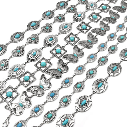 Turquoise ancient silver metal waist chain