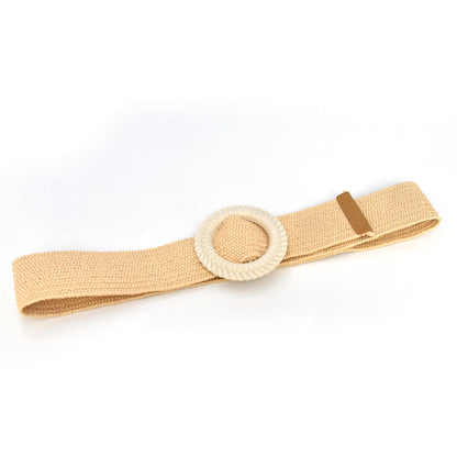 Wooden buckle woven belt temperament