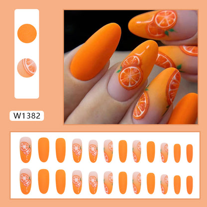 Oval Autumn Orange Matte Fake Nails