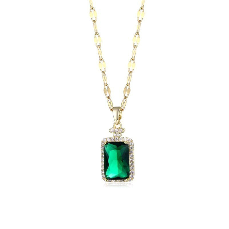 Emerald Zircon Necklace Set, Titanium Steel, High Fashion