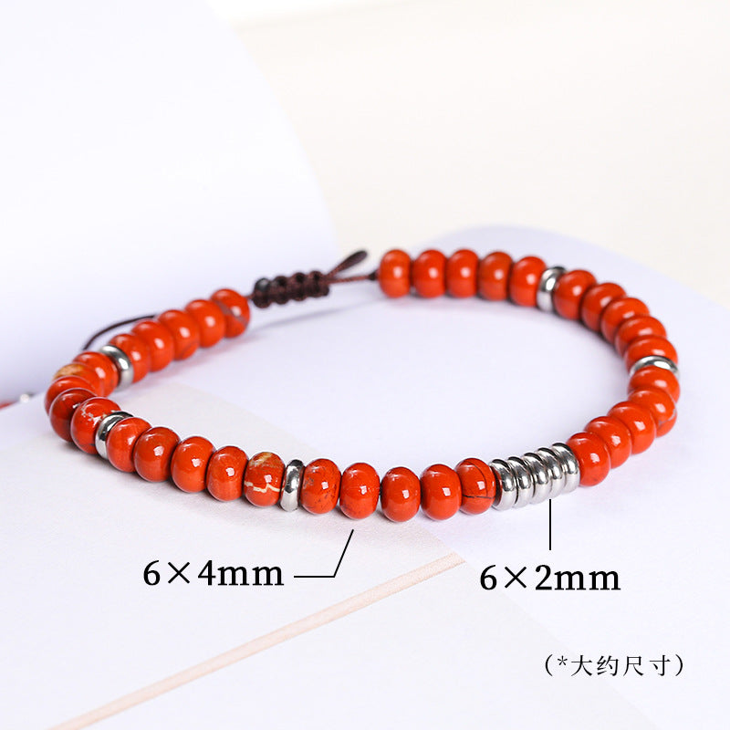 Natural Redstone Tablet Abacus Bead Braided Bracelet