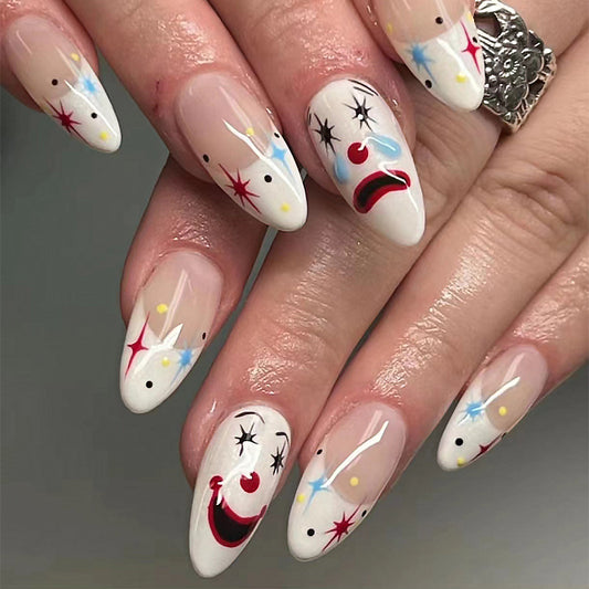 Clown Mask Short Almond Detachable Fake Nails