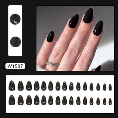 Black Short Almond Detachable Nail